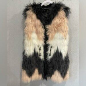 Rebecca Taylor Leather Faux Fur Jacket Designer Chic Moto Style Neutral Zip